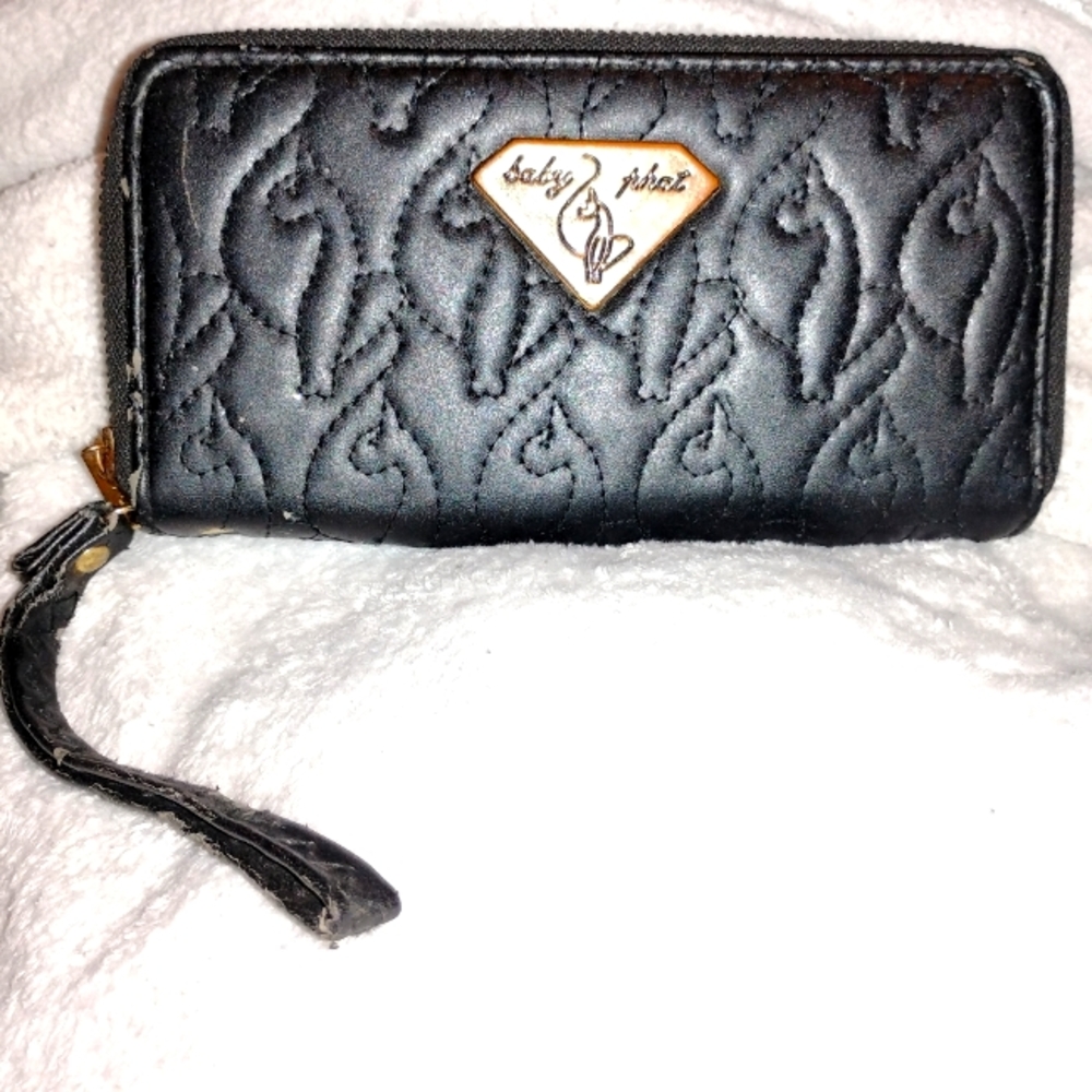 Baby Phat Black Quilted Wallet with Gold-Tone Accents